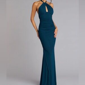 Windsor Teal Halter Maxi Dress